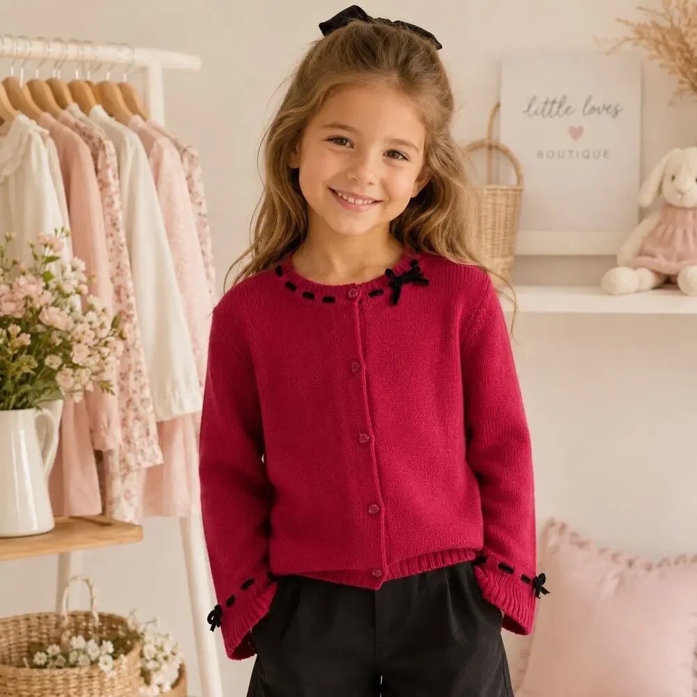 Gymboree Red Button Cardigan Black Trim 4